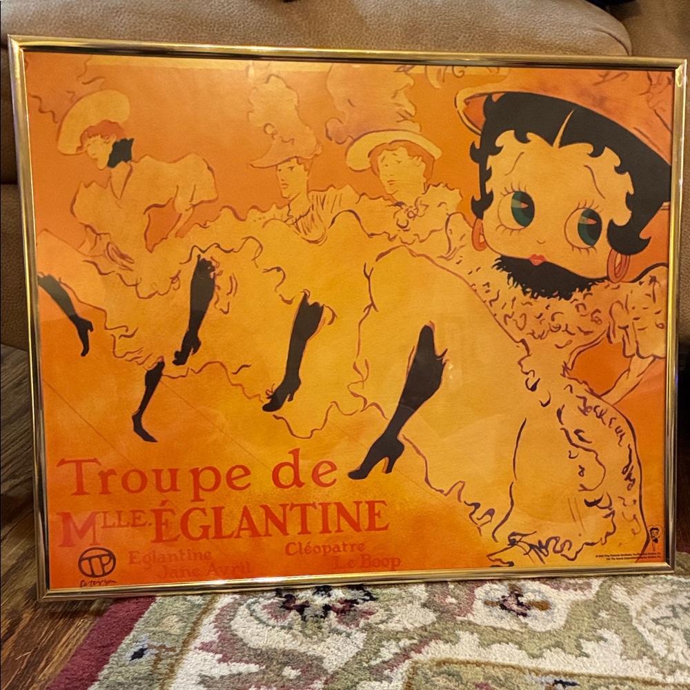 Vintage Betty Boop Art Print of Can-Can dancing in Gold Edge Frame